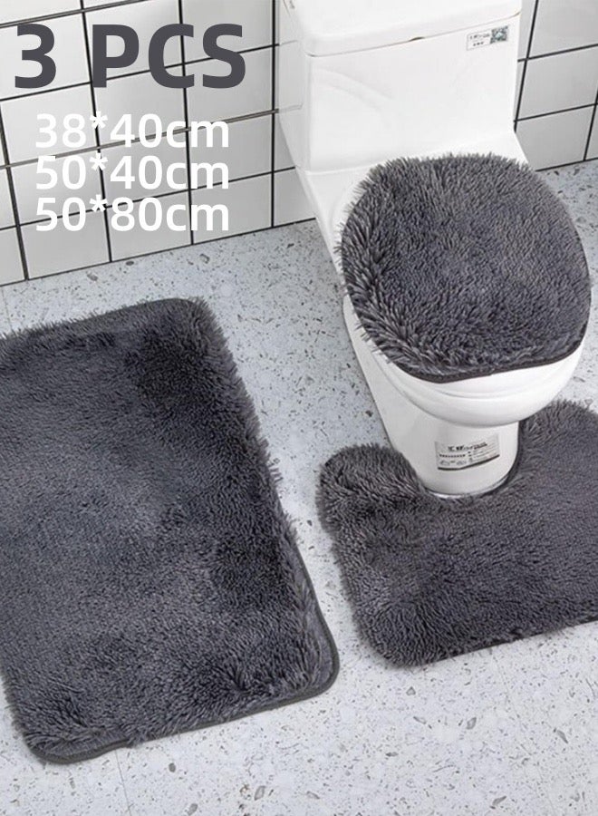 طقم سجادة حمام مكون من 3 قطع، يشمل سجادة حمام وسجادة حمام وسجادة محيطية وغطاء غطاء المرحاض، سجادة حمام ناعمة فائقة الامتصاص للماء ومانعة للانزلاق لأرضية الحمام وحوض الاستحمام وغرفة الاستحمام - Image 1