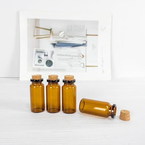 Jarvials 10ml Small Brown Glass Bottles with Corks Dark Brown Mini Corks Bottles Amber Glass Vials for Arts Crafts Wedding Decoration Party,50 Pcs - Image 5