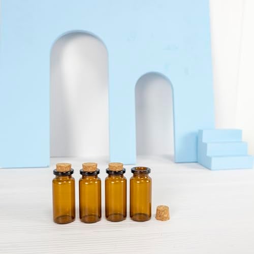 Jarvials 10ml Small Brown Glass Bottles with Corks Dark Brown Mini Corks Bottles Amber Glass Vials for Arts Crafts Wedding Decoration Party,50 Pcs - Image 4