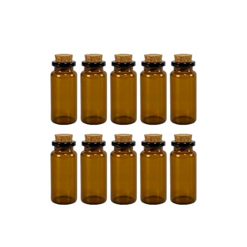 Jarvials 10ml Small Brown Glass Bottles with Corks Dark Brown Mini Corks Bottles Amber Glass Vials for Arts Crafts Wedding Decoration Party,50 Pcs - Image 1