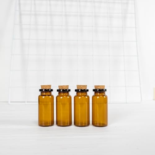 Jarvials 10ml Small Brown Glass Bottles with Corks Dark Brown Mini Corks Bottles Amber Glass Vials for Arts Crafts Wedding Decoration Party,50 Pcs - Image 3