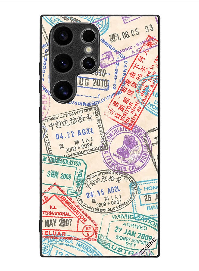 Covernex Protective Case Cover For Samsung Galaxy S24 Ultra Travel Stamps Pattern - Image 1