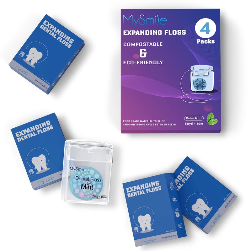 MySmile Woven Dental Floss, Effective Plaque Removal, Cruelty Free Tooth Floss, Mint, Waxed, Expanding, Vegan, Kid-Friendly String Floss with Coconut Oil, 50 Yards - Image 1