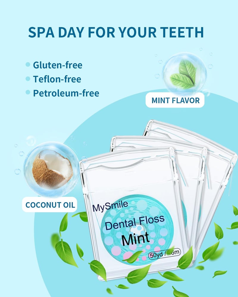 MySmile Woven Dental Floss, Effective Plaque Removal, Cruelty Free Tooth Floss, Mint, Waxed, Expanding, Vegan, Kid-Friendly String Floss with Coconut Oil, 50 Yards - Image 3