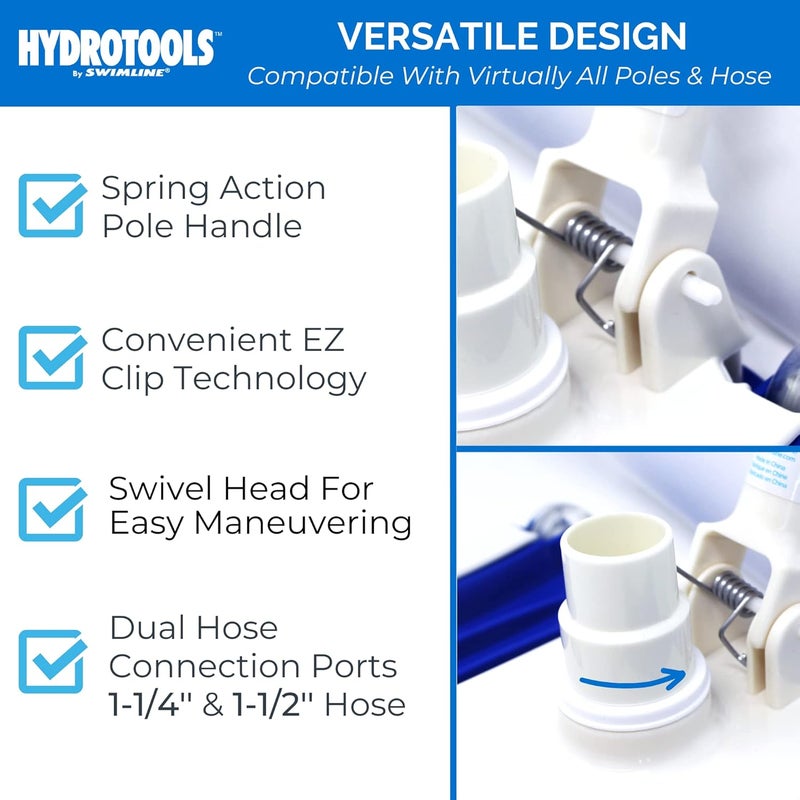 Swimline HYDROTOOLS Manual Vacuum Head Attachment For Inground & Above Ground Pools |Weighted Flexible Swimming Pool Vac Head Rectangle Shape W/ Wheels| Swivel Hose 1-1/4 or 1-1/2’’| Clean 8150 - Image 5
