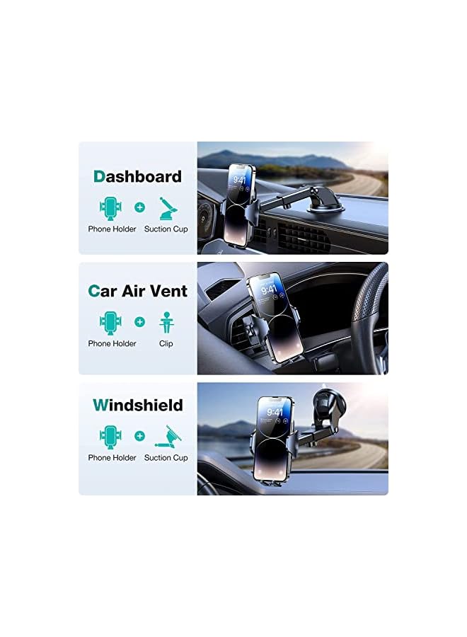 PROMASS Phone Holder Mount [Military-Grade Suction & Stable Hook] Phone Mount for Car Windshield Dashboard Air Vent Universal Hands-Free Automobile Mounts Cell Phone Holder Fit for iPhone Smartphones  - Image 3