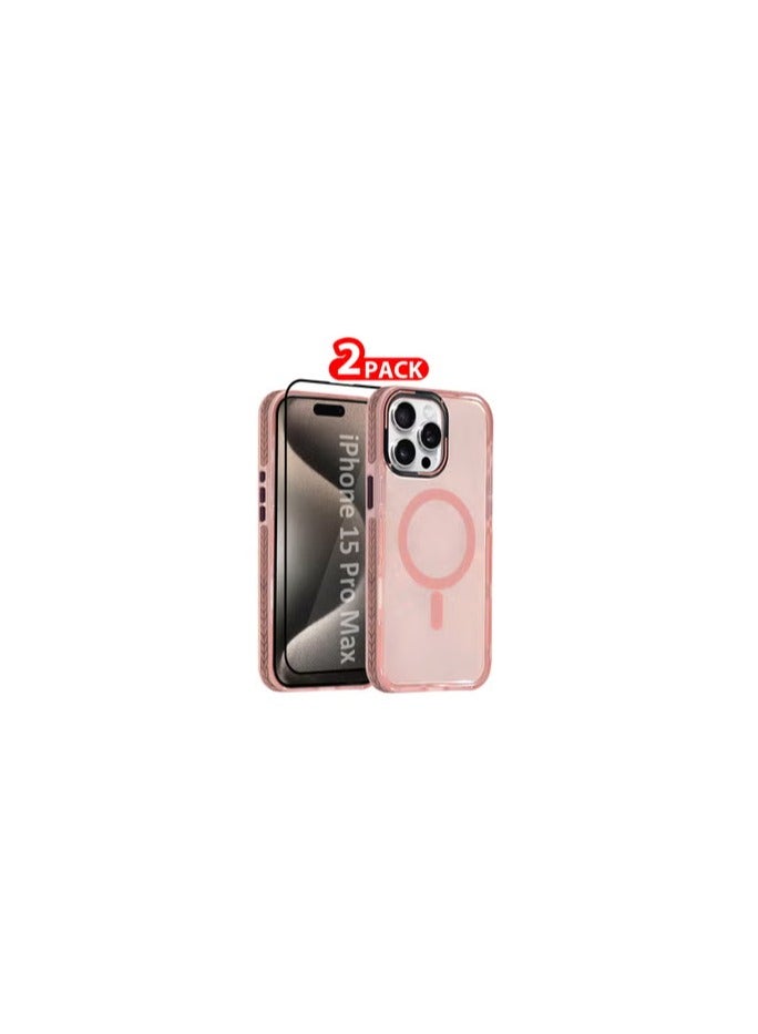 CATANES (for iPhone 15 Pro Max) 2Packs Hard PC Magsafe Case Cover Polycarbonate Magnetic Strong Shockproof Protective Case Cover Transparent - Pink Color - Image 1