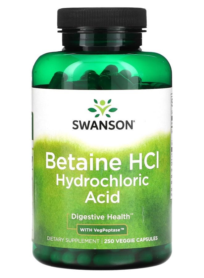 SWANSON Betaine HCl Hydrochloric Acid with VegPeptase 250 Veggie Capsules