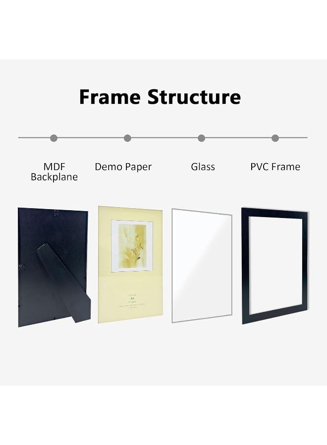 Decorhills A4 Certificate Frame & Document Frame – Black PVC with Real Glass, Wall Mount & Tabletop Display, Portrait & Landscape, 21x29.7 cm (A4 Size) Pack of 4