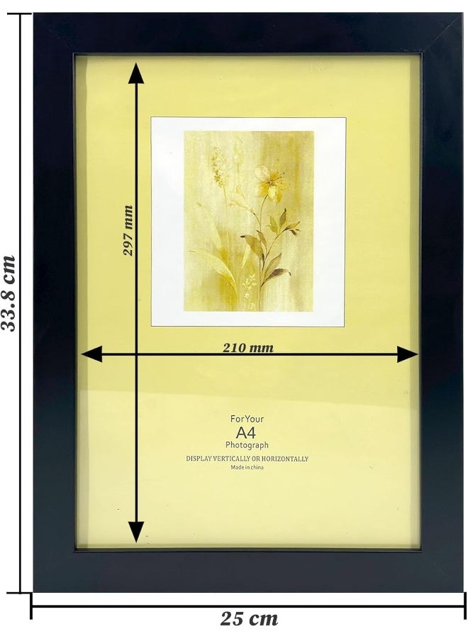 Decorhills A4 Certificate Frame & Document Frame – Black PVC with Real Glass, Wall Mount & Tabletop Display, Portrait & Landscape, 21x29.7 cm (A4 Size) Pack of 4