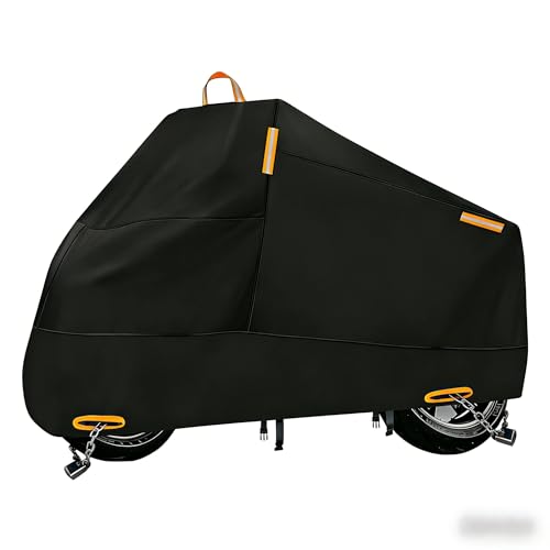StrtChrg Motorcycle Cover Waterproof Outdoor Storage with LockHoles Zipper Storage Bag Night Reflective Design All Season Protection Powersports Vehicle Covers Fits up to 965 Motorcycles - Image 1