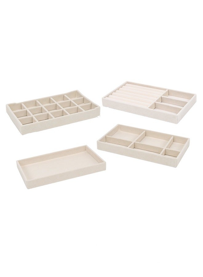 مجموعة من 4 صواني تنظيم مجوهرات مكدسة للأدراج عرض حاوية تخزين حاوية قرط حلقات قلادة مع قواسم قابلة للإزالة - Image 1