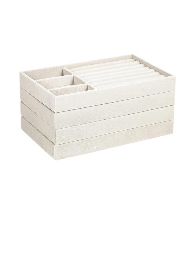 مجموعة من 4 صواني تنظيم مجوهرات مكدسة للأدراج عرض حاوية تخزين حاوية قرط حلقات قلادة مع قواسم قابلة للإزالة - Image 2