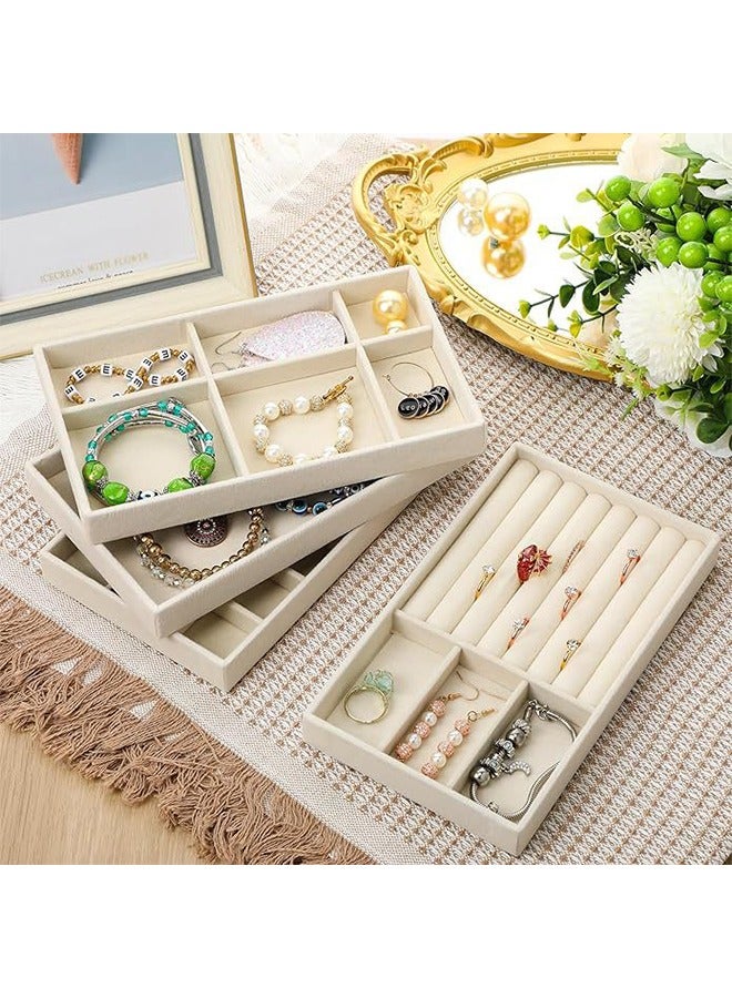 مجموعة من 4 صواني تنظيم مجوهرات مكدسة للأدراج عرض حاوية تخزين حاوية قرط حلقات قلادة مع قواسم قابلة للإزالة - Image 5