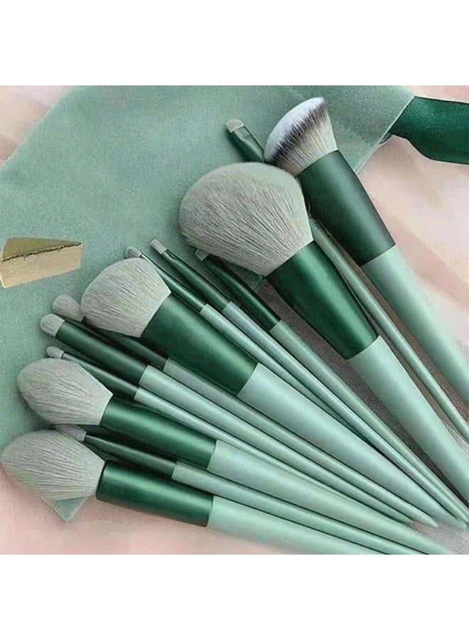 Shein 13-Piece Mint Green Makeup Brush Set – Includes Blush Brush, Eyeshadow Brush, Powder Brush, Foundation Brush, and Concealer Brush with a Velvet Pouch. Complete Makeup Brush Kit / Full Makeup Set - Image 1