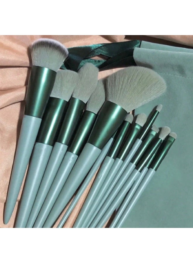 Shein 13-Piece Mint Green Makeup Brush Set – Includes Blush Brush, Eyeshadow Brush, Powder Brush, Foundation Brush, and Concealer Brush with a Velvet Pouch. Complete Makeup Brush Kit / Full Makeup Set - Image 2