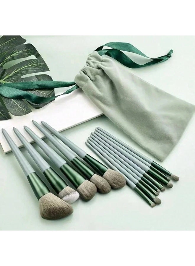 Shein 13-Piece Mint Green Makeup Brush Set – Includes Blush Brush, Eyeshadow Brush, Powder Brush, Foundation Brush, and Concealer Brush with a Velvet Pouch. Complete Makeup Brush Kit / Full Makeup Set - Image 3