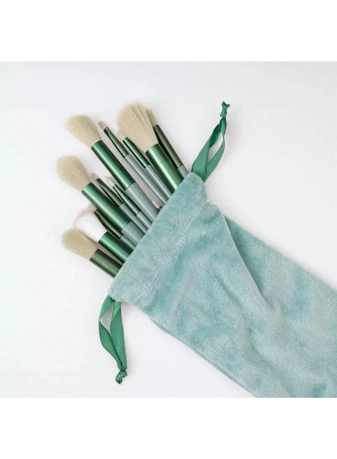 Shein 13-Piece Mint Green Makeup Brush Set – Includes Blush Brush, Eyeshadow Brush, Powder Brush, Foundation Brush, and Concealer Brush with a Velvet Pouch. Complete Makeup Brush Kit / Full Makeup Set - Image 4