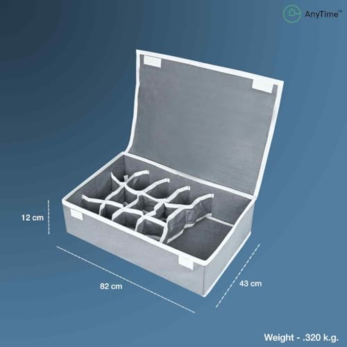ANYTIME Set of 1 Undergarment Drawer Organizer 12+1 Compartment,Foldable Closet Wardrobe Organizer,Scarf,Bra,Undergarments,Belt,Lingerie, Socks,Foldable Storage Box Men & Women | Grey - Image 3