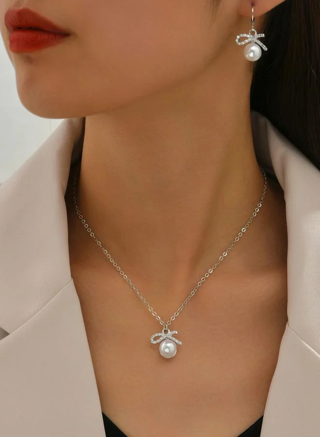 Take Two Take Two Faux Pearl Drop Necklace and Earrings Jewelry Set