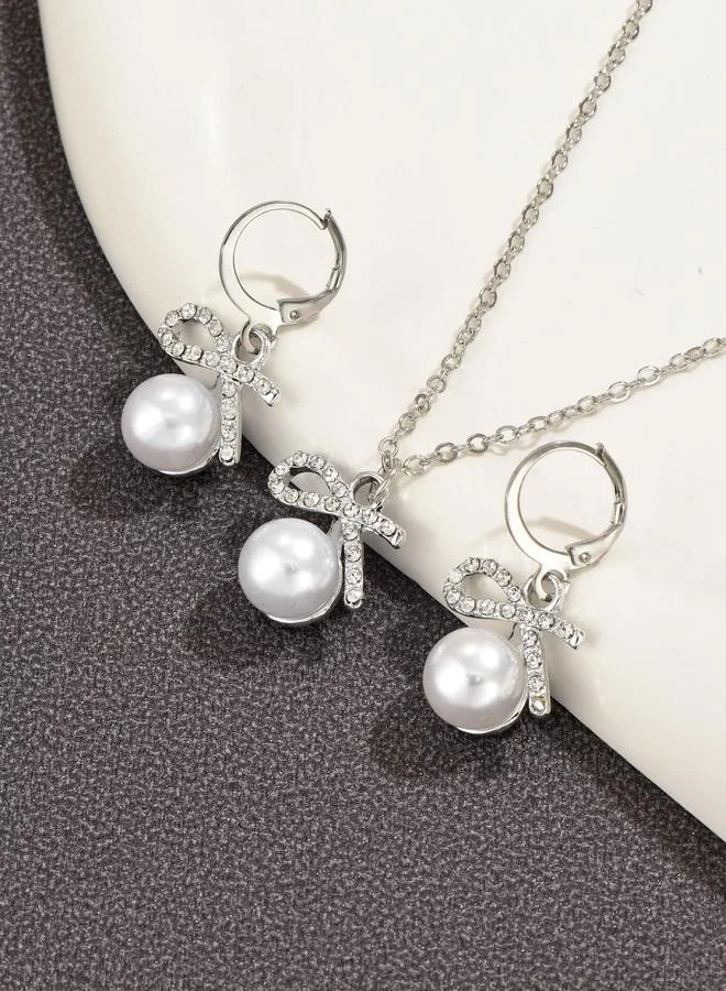 Take Two Take Two Faux Pearl Drop Necklace and Earrings Jewelry Set