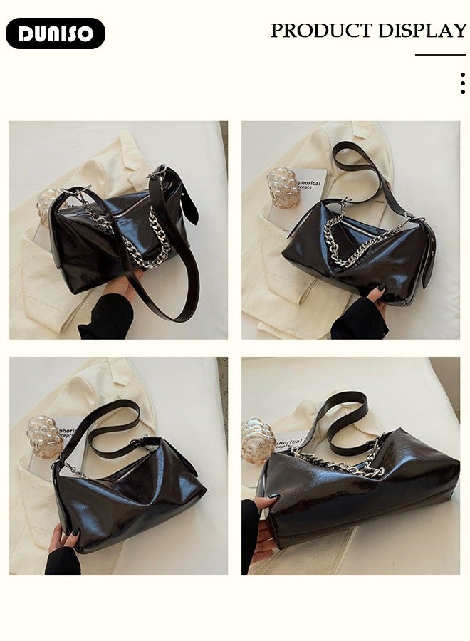 DUNISO Women's Shoulder Tote Bag Faux Leather Handbag For Women Large Capacity Bucket  Crossbody Bag Fashionable Travel Messenger Bag Shoulder Bag For Ladies Girls College Students - Image 3