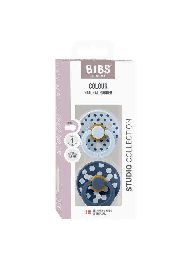 BIBS Pacifier Studio Colour 2 PACK Polka Latex Size 1 Baby Blue/Steel Blue - Image 3