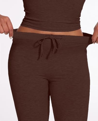 AnotherChill Women's 2 Piece Lounge Sets Straight Leg Pants Set Short Sleeve Crop T-shirt Casual Outfits Comfy Loungewear (Chocolate, Small) - Image 5