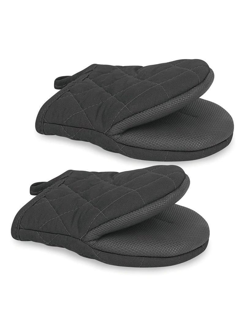 CMGTYYD 1 Pair Oven Gloves, Silicone Kitchen Oven Gloves High Heat Resistant 500℉, Mini Oven Mits with Non-Slip Grip Surfaces and Hanging Loop Silicone Oven Mitts for BBQ, Baking, Cooking and Grilling (Black)  - Image 1