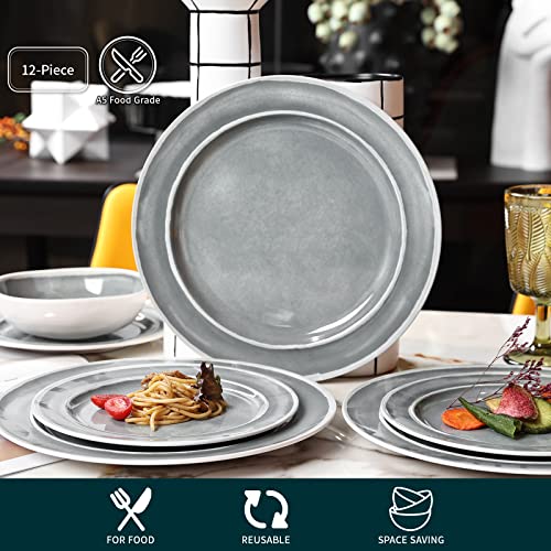 Webbylee Melamine Dinnerware Set - 12pcs Dishes Dinnerware Set for 4, Indoor and Outdoor use, Dishwasher Safe, Break-resistant, Lightweight, Gray - Image 3