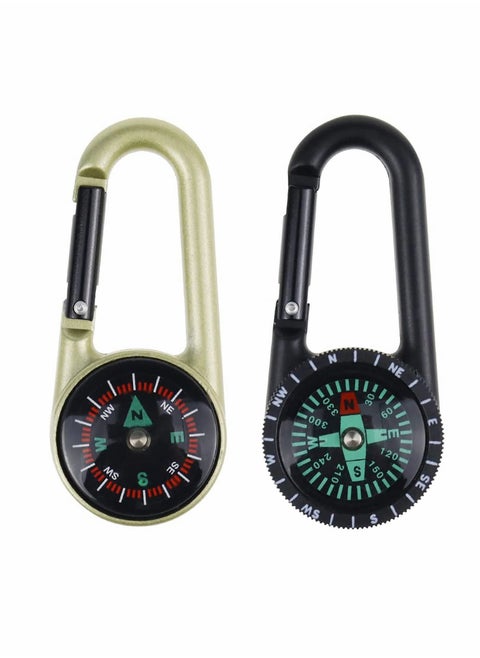 Compass Carabiner, 2Pcs Climbing Carabiner Outdoor Self Locking Carabiner Clip Hook Keychain for Travelling Hunting Hiking Camping (Black/Gold)
