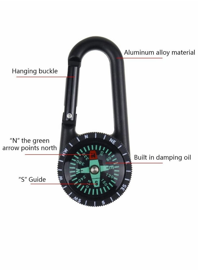 Compass Carabiner, 2Pcs Climbing Carabiner Outdoor Self Locking Carabiner Clip Hook Keychain for Travelling Hunting Hiking Camping (Black/Gold)