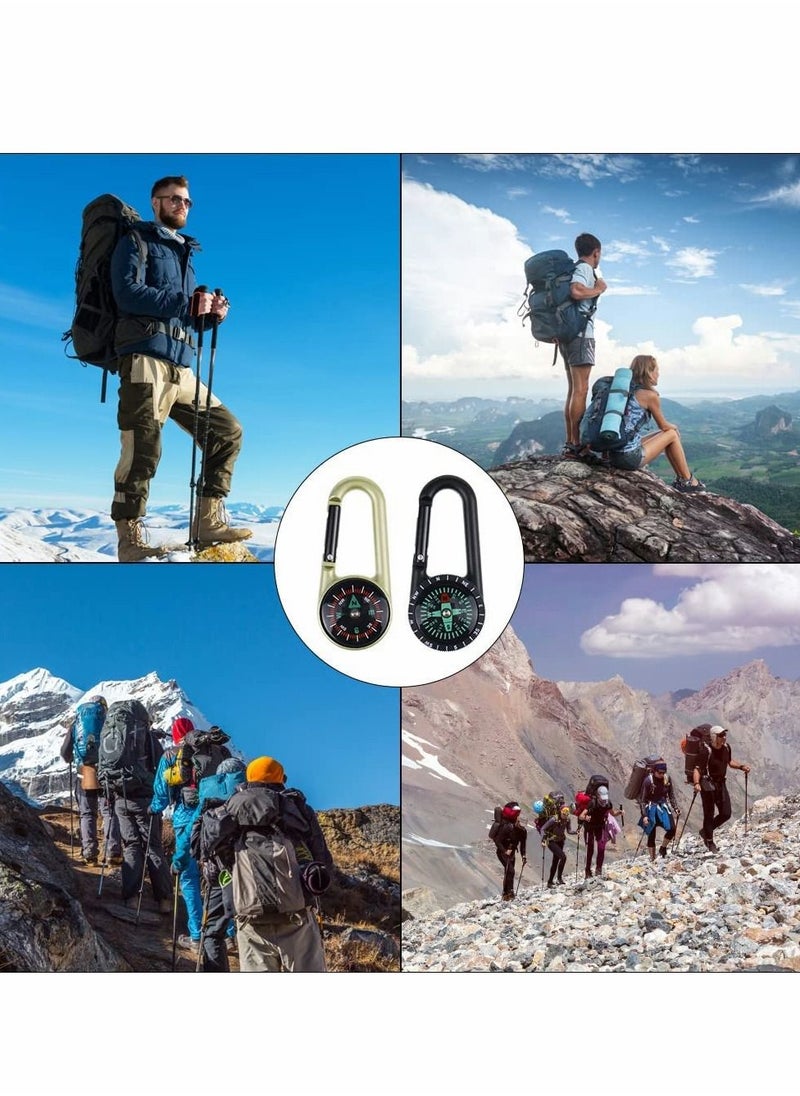 Compass Carabiner, 2Pcs Climbing Carabiner Outdoor Self Locking Carabiner Clip Hook Keychain for Travelling Hunting Hiking Camping (Black/Gold)