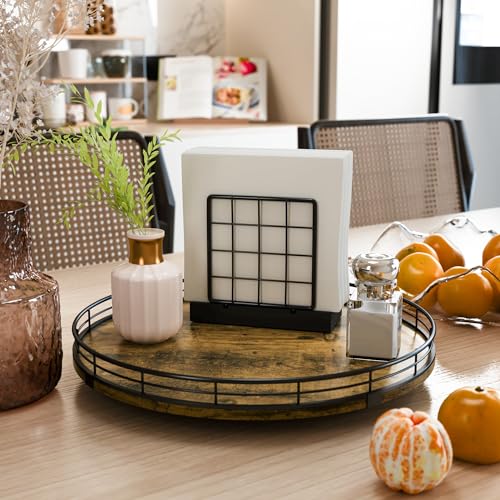 HGF Lazy Susan Turntable Organizer for Table Top, 13’’ Round Wooden Lazy Susan for Cabinet Kitchen Countertop Pantry Dining Coffee Table for Condiments Spices, Rustic Bathroom Vanity Tray for Soap Candle - Image 4