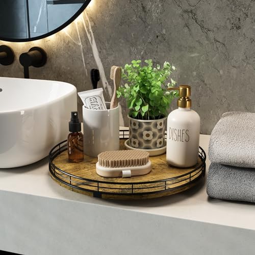 HGF Lazy Susan Turntable Organizer for Table Top, 13’’ Round Wooden Lazy Susan for Cabinet Kitchen Countertop Pantry Dining Coffee Table for Condiments Spices, Rustic Bathroom Vanity Tray for Soap Candle - Image 5