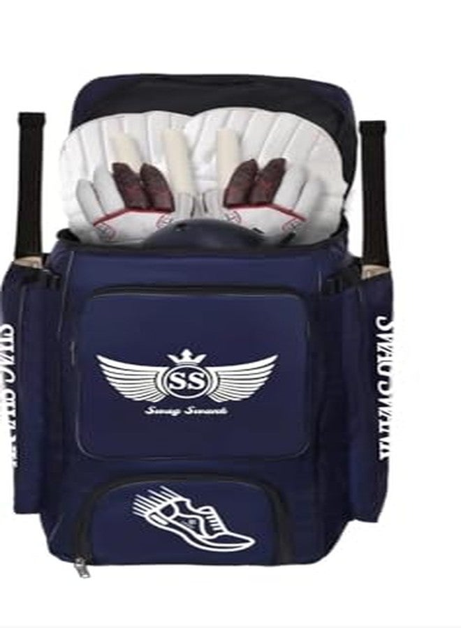SWAGSWANK Cricket Kit Bag, 2 Bat Pockets, Durable Polyester, Water-Resistant, Adjustable Shoulder Straps with Signature (Navy Blue) - Image 1