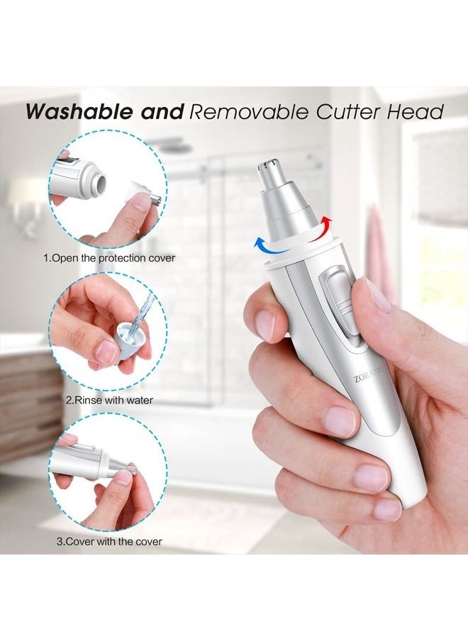 ZORAMI Ear and Nose Hair Trimmer Clipper - 2022 Professional Painless Eyebrow & Facial Hair Trimmer for Men Women, Battery-Operated Trimmer with IPX7 Waterproof, Dual Edge Blades for Easy Cleansing White  - Image 5