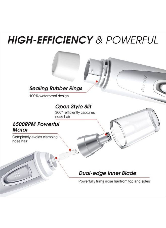 ZORAMI Ear and Nose Hair Trimmer Clipper - 2022 Professional Painless Eyebrow & Facial Hair Trimmer for Men Women, Battery-Operated Trimmer with IPX7 Waterproof, Dual Edge Blades for Easy Cleansing White  - Image 4