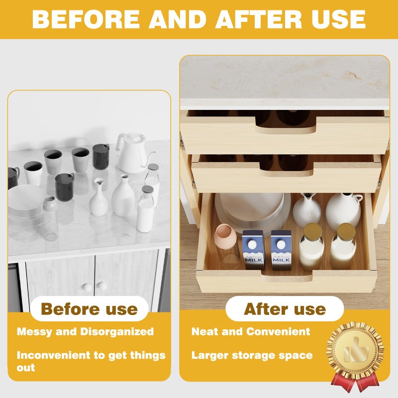 Grehitk Pull Out Cabinet Organizer, 14''WÃ—21''DÃ—19''H Soft Close Slide Out Wooden Pull out Drawers, Three Tier Slide out Wood Cabinet Organizer, for Base Cabinet Organization in Kitchen, Pantry, Bathroom - Image 5