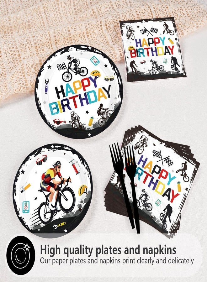 Greencian 96Pcs Bicycle Birthday Party Decorations Mountain Bike Road Birthday Plates and Napkins Sets Sports Bicycle Racing Decorations for Boys Teens Adults Sports Bike Lover Bday Party Supplies Serves 24 - Image 2
