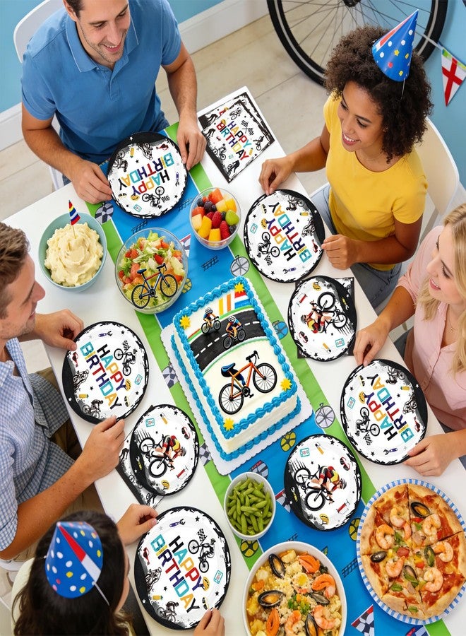 Greencian 96Pcs Bicycle Birthday Party Decorations Mountain Bike Road Birthday Plates and Napkins Sets Sports Bicycle Racing Decorations for Boys Teens Adults Sports Bike Lover Bday Party Supplies Serves 24 - Image 4