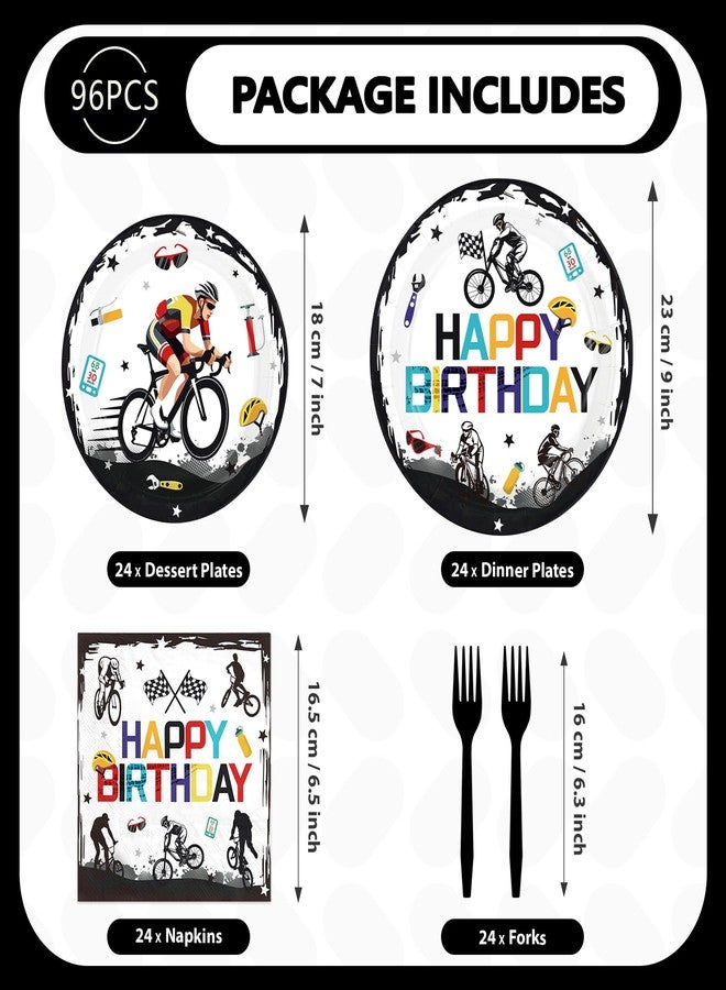Greencian 96Pcs Bicycle Birthday Party Decorations Mountain Bike Road Birthday Plates and Napkins Sets Sports Bicycle Racing Decorations for Boys Teens Adults Sports Bike Lover Bday Party Supplies Serves 24 - Image 3