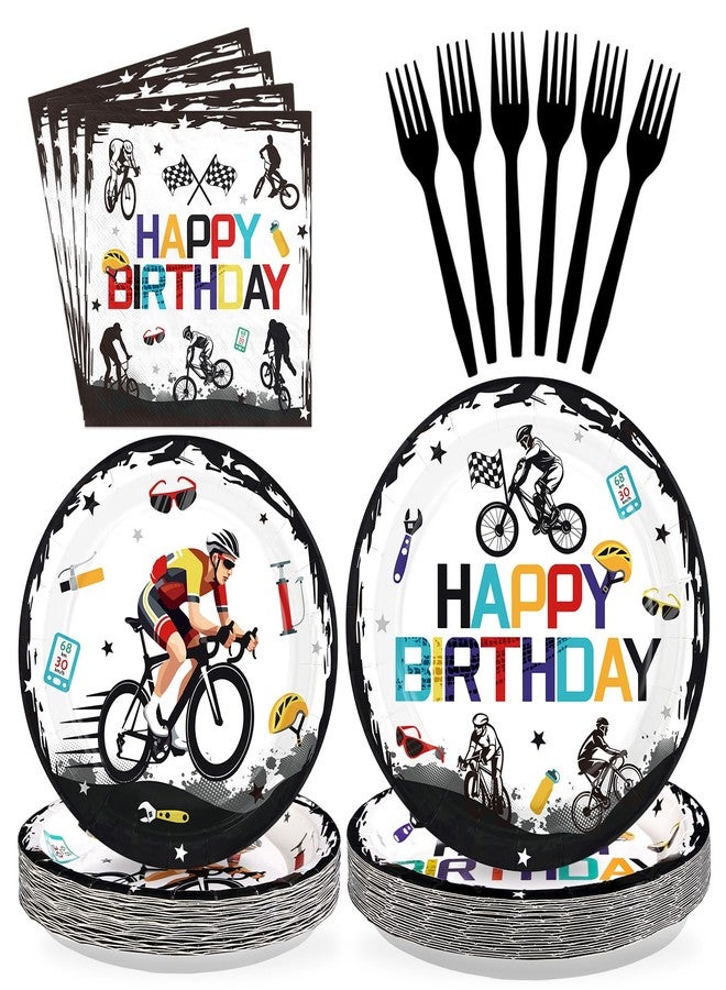 Greencian 96Pcs Bicycle Birthday Party Decorations Mountain Bike Road Birthday Plates and Napkins Sets Sports Bicycle Racing Decorations for Boys Teens Adults Sports Bike Lover Bday Party Supplies Serves 24 - Image 1