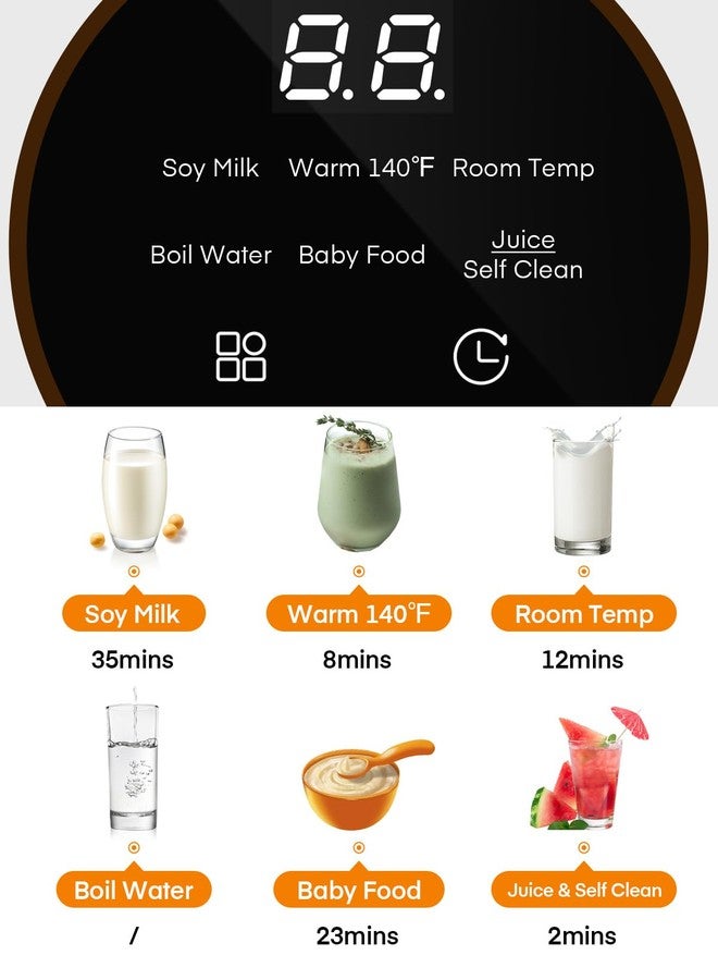 FOHERE 35oz Nut Milk Maker Machine, 800W Upgraded Soy Milk Maker for Plant-Based Milk, Nut, Almond, Oat, Soy, Juice, Baby Food & Shakes, with 12h Timer/Auto-Clean/Room Temp/Keep Warm/Boil - Image 4