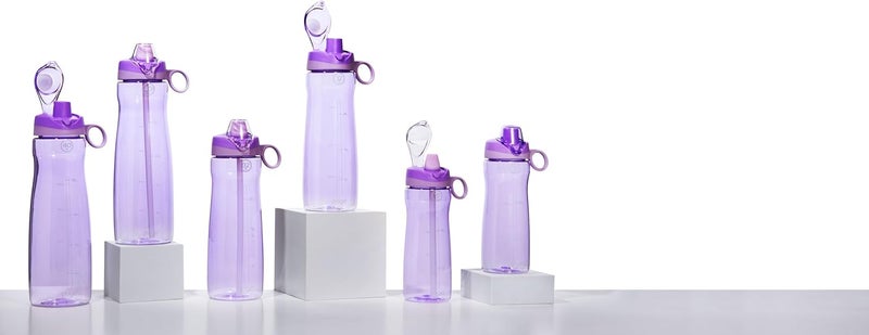 Pogo زجاجة ماء بلاستيكية بوجو مع غطاء قشة ناعمة ومقبض حمل خالية من BPA وآمنة في غسالة الصحون 18 أونصة ليلك - Image 5
