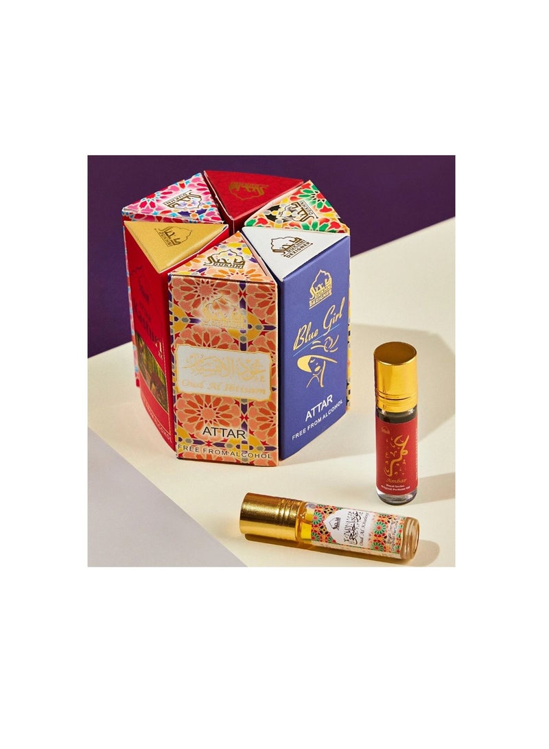 DUKHNI Attar Oil Set Authentic Arabic Fragrance Oils 100% Pure Alcohol-Free Halal Blends Oud Ibtisam Oud Khaleeji Oud Habayeb Kasturi Ambar Blue Girl 6m each - Image 1