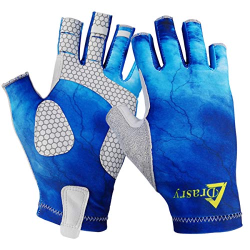 Drasry UV Protection Fishing Fingerless Gloves Men Women UPF 50 SPF for Fishing Kayak Paddling Hiking Sailing Rowing Sun Gloves Blue M - Image 1