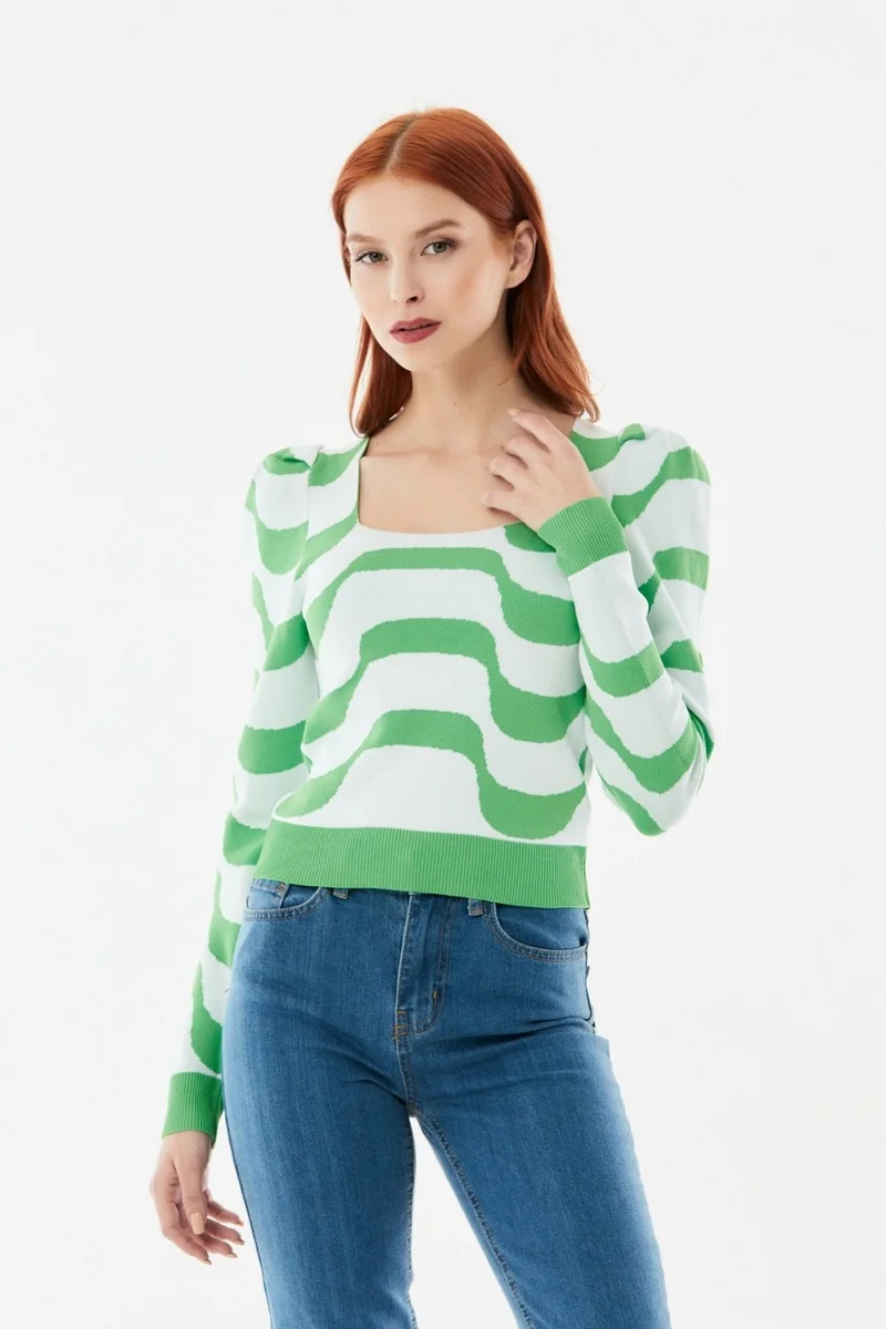 فولامودا Wave Patterned Watermelon Sleeve Knitwear Blouse