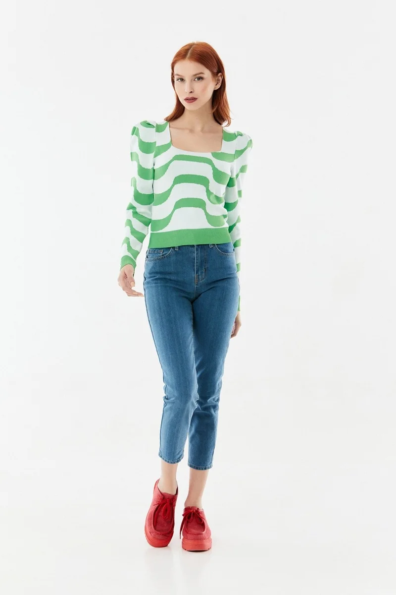 فولامودا Wave Patterned Watermelon Sleeve Knitwear Blouse