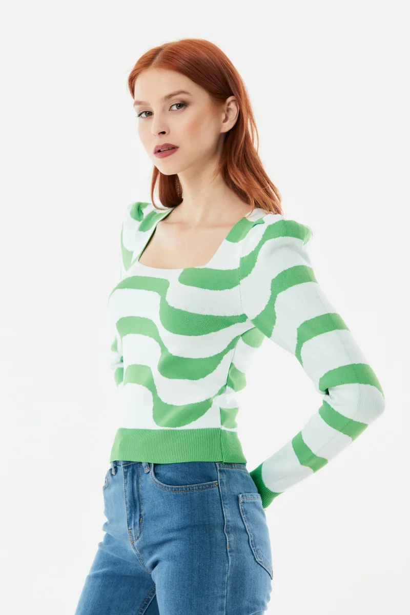 فولامودا Wave Patterned Watermelon Sleeve Knitwear Blouse